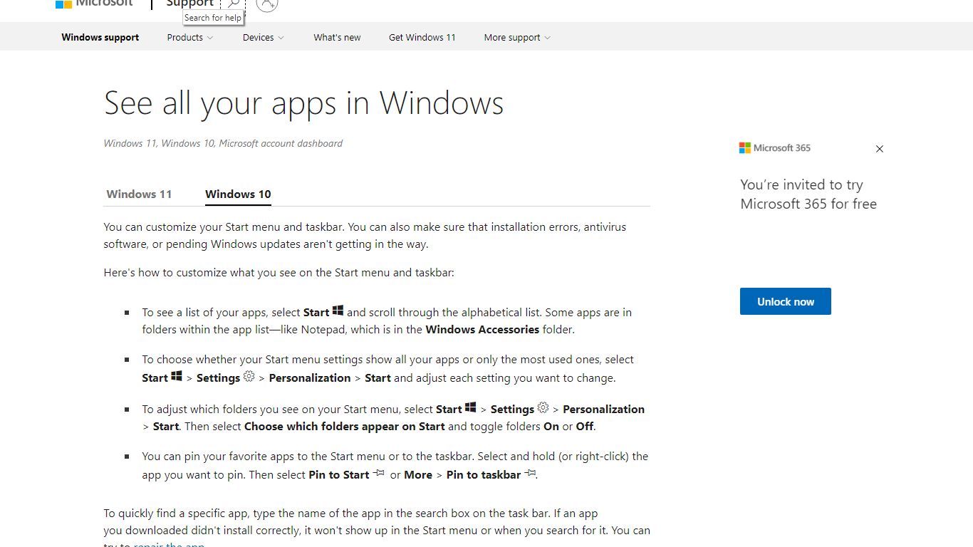 See all your apps in Windows - support.microsoft.com