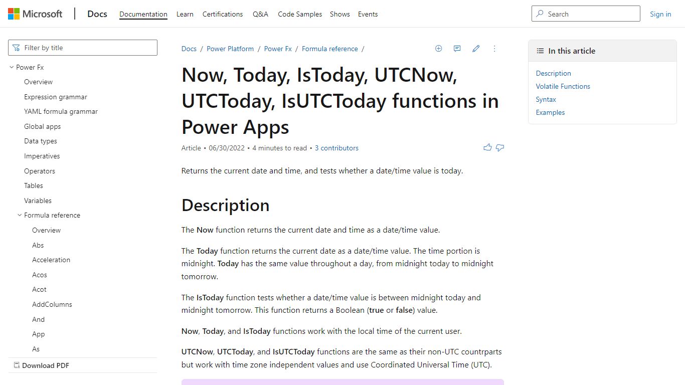 Now, Today, IsToday, UTCNow, and UTCToday functions in Power Apps ...